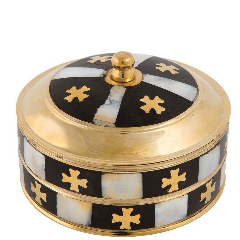 Cutie rotundă pentru tămâie sau suveniruri ornamentată cu sidef vap 357