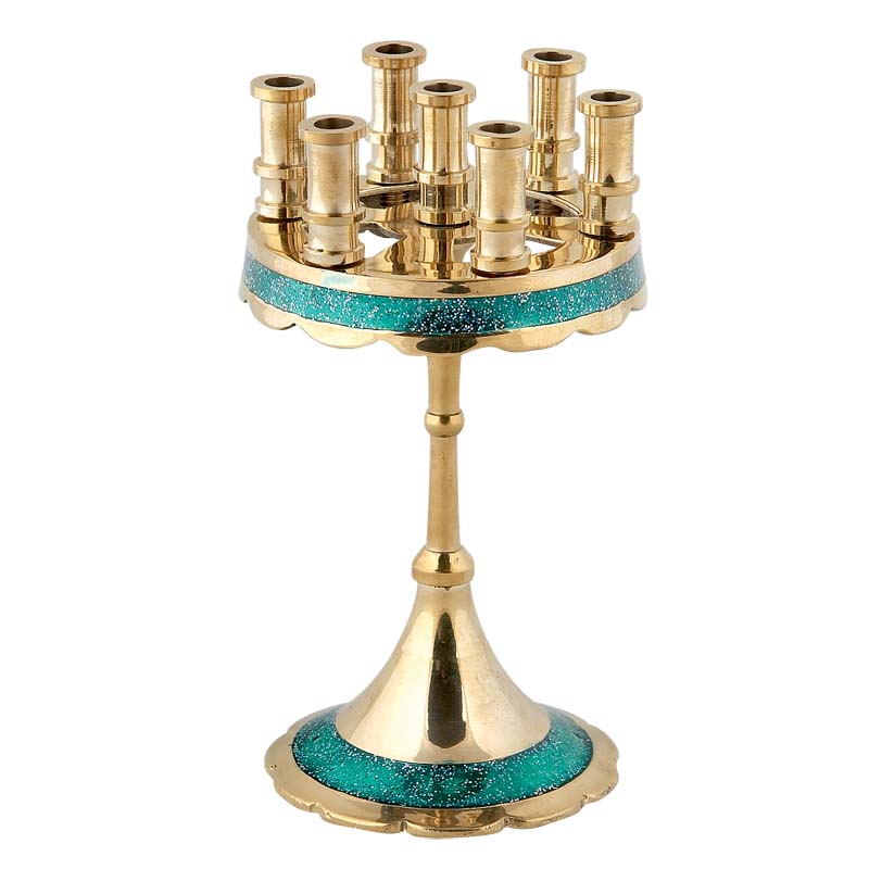 Sfeșnic cu postament pentru șapte lumânări ornamentat cu smalț albastru 4089-c