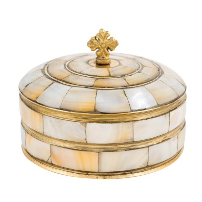 Cutie rotundă pentru tămâie sau suveniruri ornamentată cu sidef vap 675