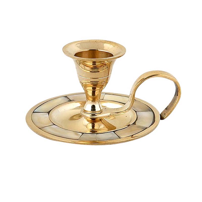 Sfeșnic pentru o lumânare cu mâner și tipsie ornamentat cu sidef 80-mop