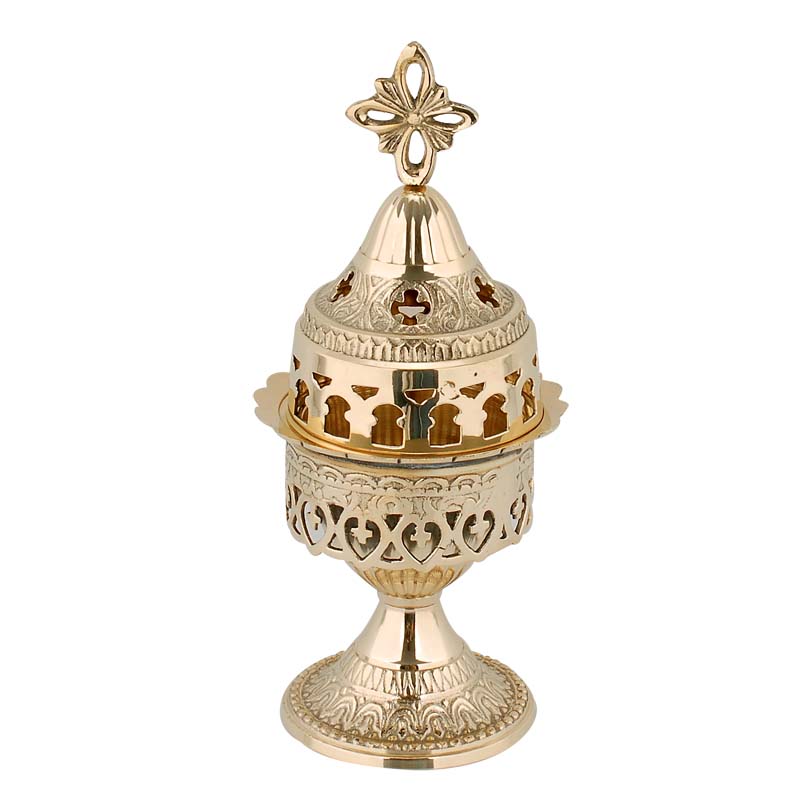 Candelă alamită de masă, decupată și cu pahar inclus 9581b