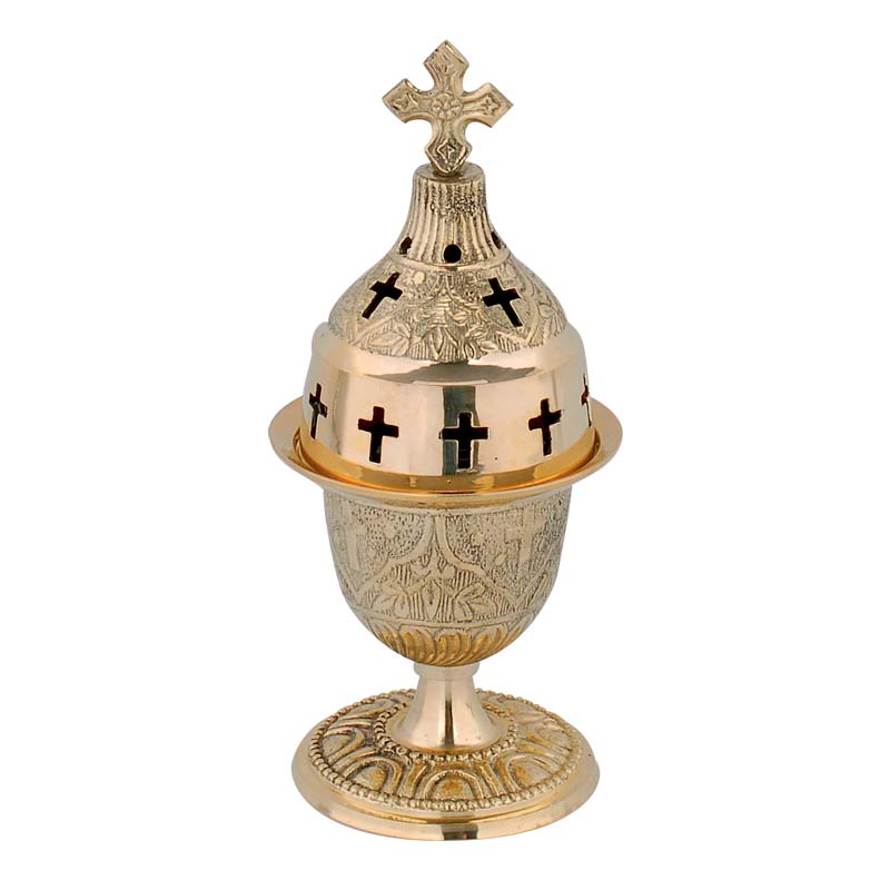 Candelă alămită de masă cu picior și cruci decupate 9601b