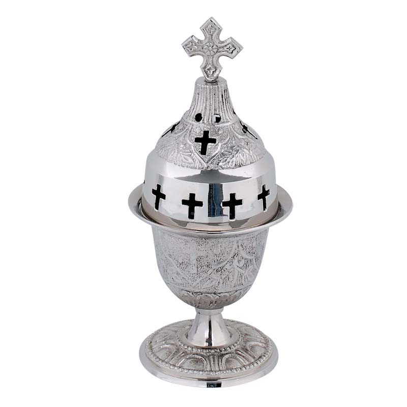 Candelă nichelată de masă cu picior și cruci decupate 9601n