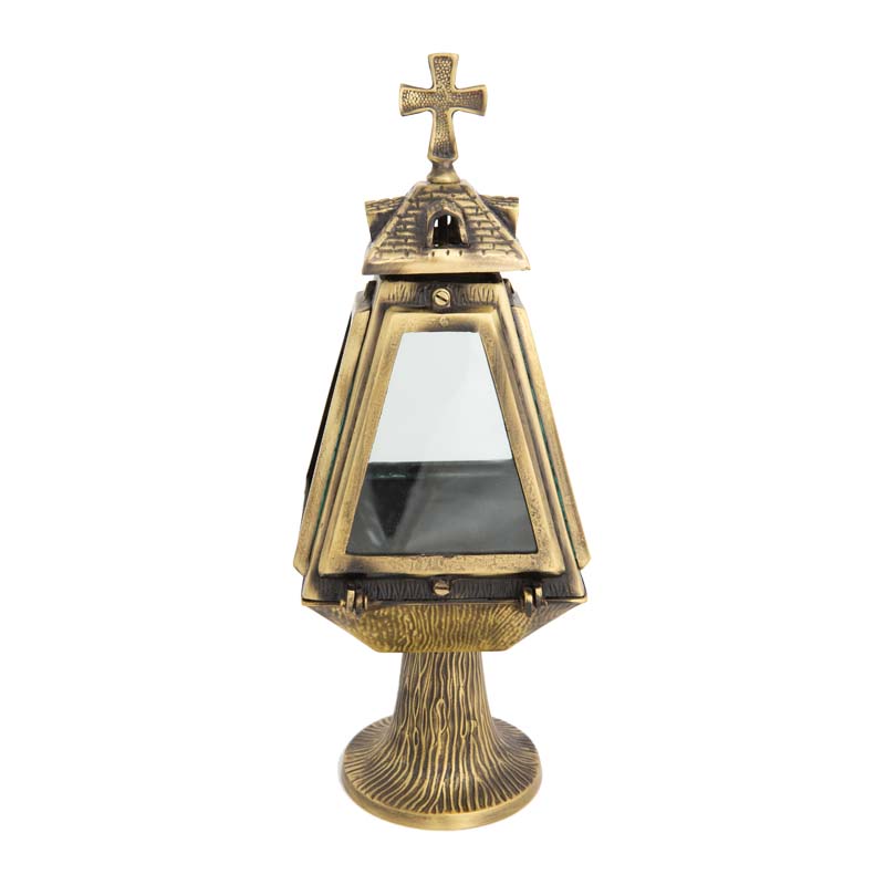 Felinar piramidal din alamă patinată cu cruce vap 9913