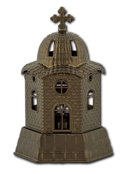 Candelă tip bisericuță din fontă - culoare kaki