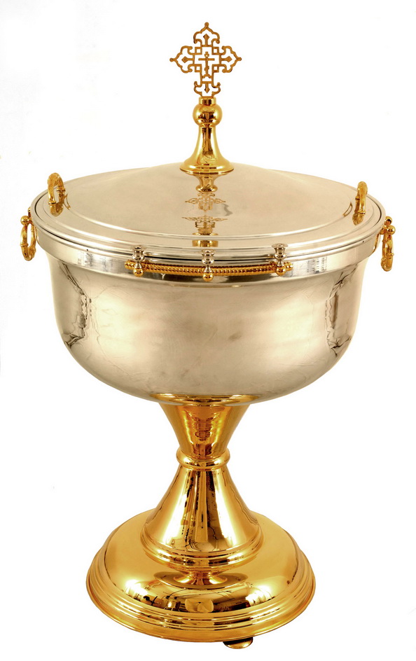 Cristelniță aurită cu capac și cruce precum și sfeșnic pentru lumânări sof-3440095