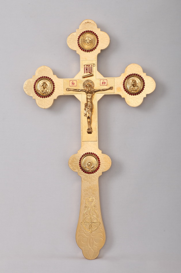 Cruce pentru Sfântul Altar aurită și gravată ornamentată cu pietre sof-au-3380204