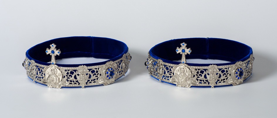 Set de cununii argintate și nichelate ornamentate cu pietre sof-3130191