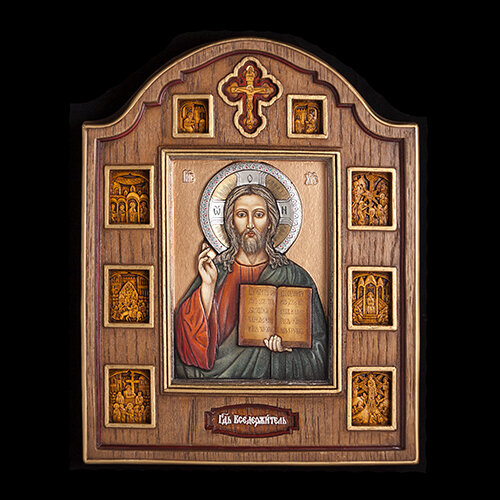 Icoană Mântuitorul Iisus Hristos pictată și sculptată în relief feb-148d