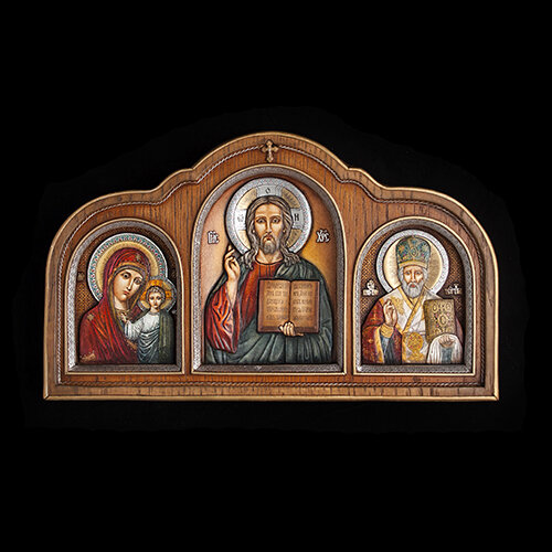 Icoană triptic cu Mântuitorul Hristos, Maica Domnului și Sfântul Ierarh Nicolae feb-144c