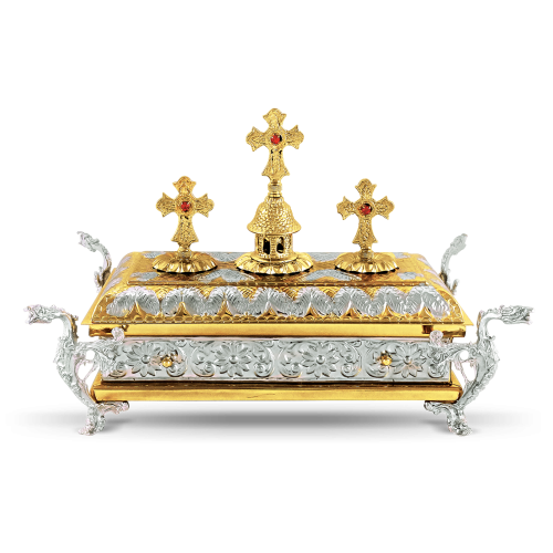 Cutie pentru sfinte moaște aurită și argintată 10-75