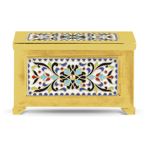 Cutie pentru sfinte moaște aurită și emailată 10-80