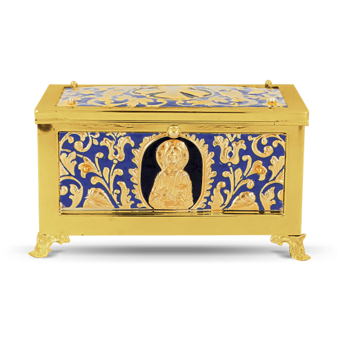 Cutie pentru sfinte moaște aurită și emailată 10-81