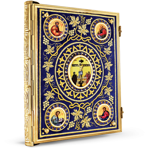 Evanghelie aurită cu copertă din catifea brodată cu pietre 21-115/25-217