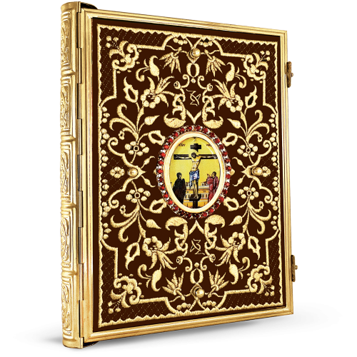 Evanghelie aurită cu copertă din catifea brodată cu pietre 22-120/25-219