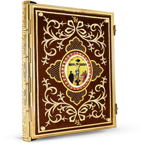 Evanghelie aurită cu copertă din catifea brodată cu pietre 21-116/25-220