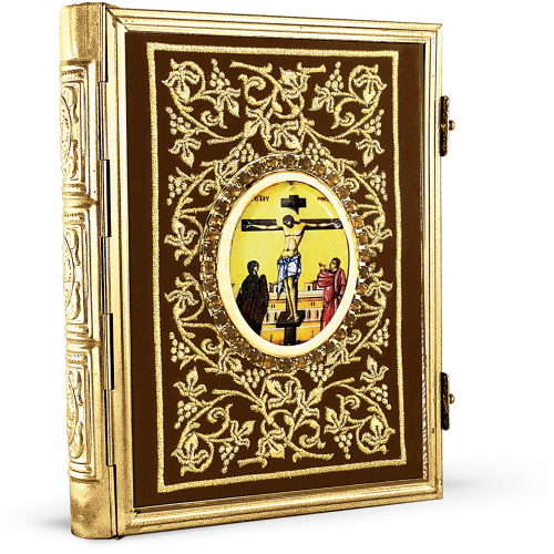 Evanghelie mică aurită cu copertă din catifea brodată cu pietre 25-221