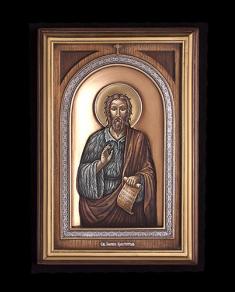 Icoană Sfântul Ioan Botezătorul pictată și sculptată în relief pe suport de lemn din materiale ecologice feb-124b2