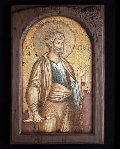 Icoană Sfântul Apostol Petru pictată și sculptată în relief pe suport de lemn din materiale ecologice feb-130c