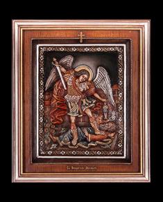 Icoană Sfântul Arhanghel Mihail pictată și sculptată în relief feb-19 A2