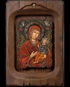 Icoană Maica Domnului pictată și sculptată în relief feb – 25 f