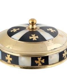 Cutie rotundă din alamă ornamentată cu sidef vap 74