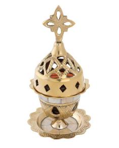 Candelă de masă cu tipsie, decupată și ornamentată cu sidef vap 9353-mop