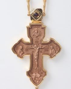 Cruce pectorală din lemn sculptată și aurită cu pietre prețioase sof-5110320