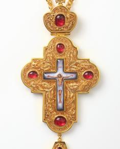 Cruce pectorală aurită și emailată lucrată în filigran cu pietre prețioase sof-5110485