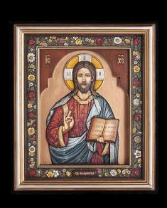 Icoană Iisus Hristos Învățătorul pictată și sculptată în relief feb 154b