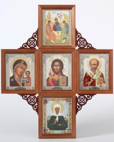 Icoană mică din lemn tip cruce cu 5 pictograme sof-tip cruce-2060099