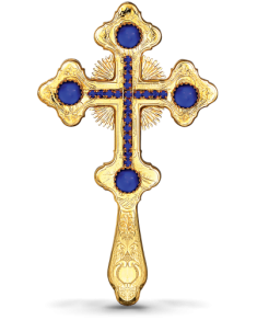 Cruce de binecuvântare aurită ornamentată cu pietre albastre 69-630