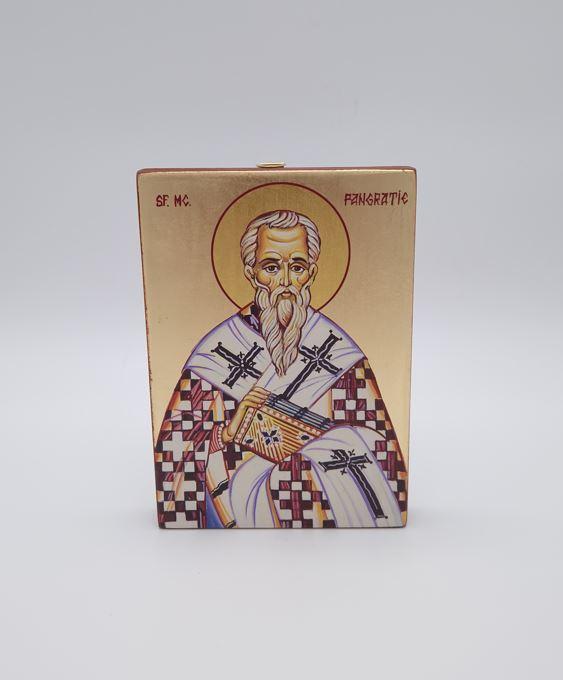 Icoana pictata cu foita de aur Sf. Pangratie 16x11.5 cm