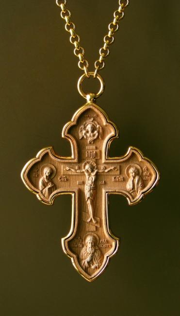 Cruce pectorală din lemn sculptată și aurită sof-5110334