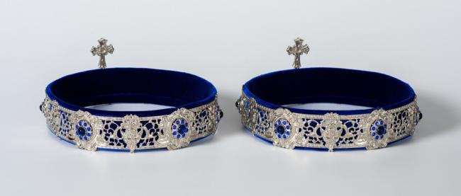 Set de cununii argintate și nichelate ornamentate cu pietre sof-3130191