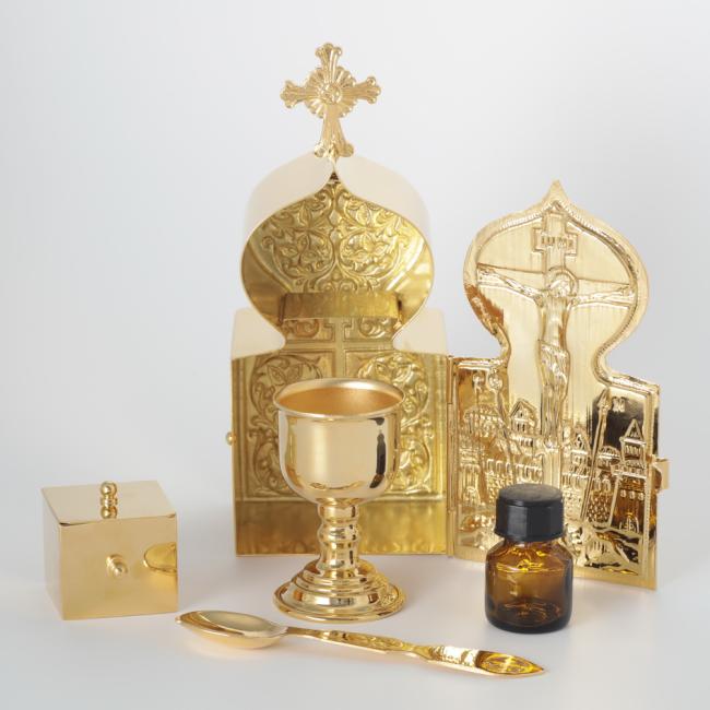 Trusă de împărtășanie mare pentru bolnavi și copii aurită și gravată sof-3130427