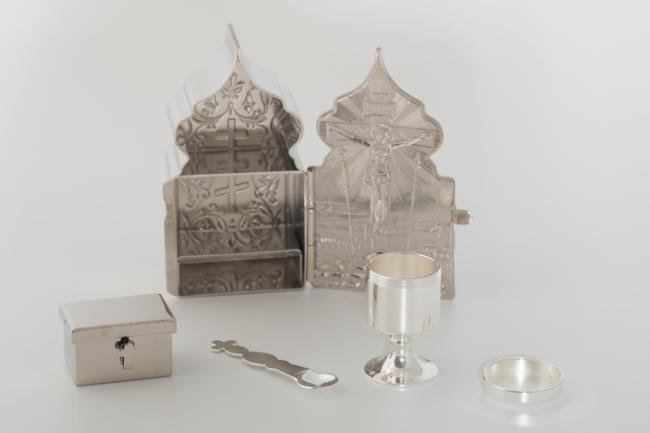 Trusă de botez pentru bolnavi și copii argintată, nichelată și gravată sof-3130255